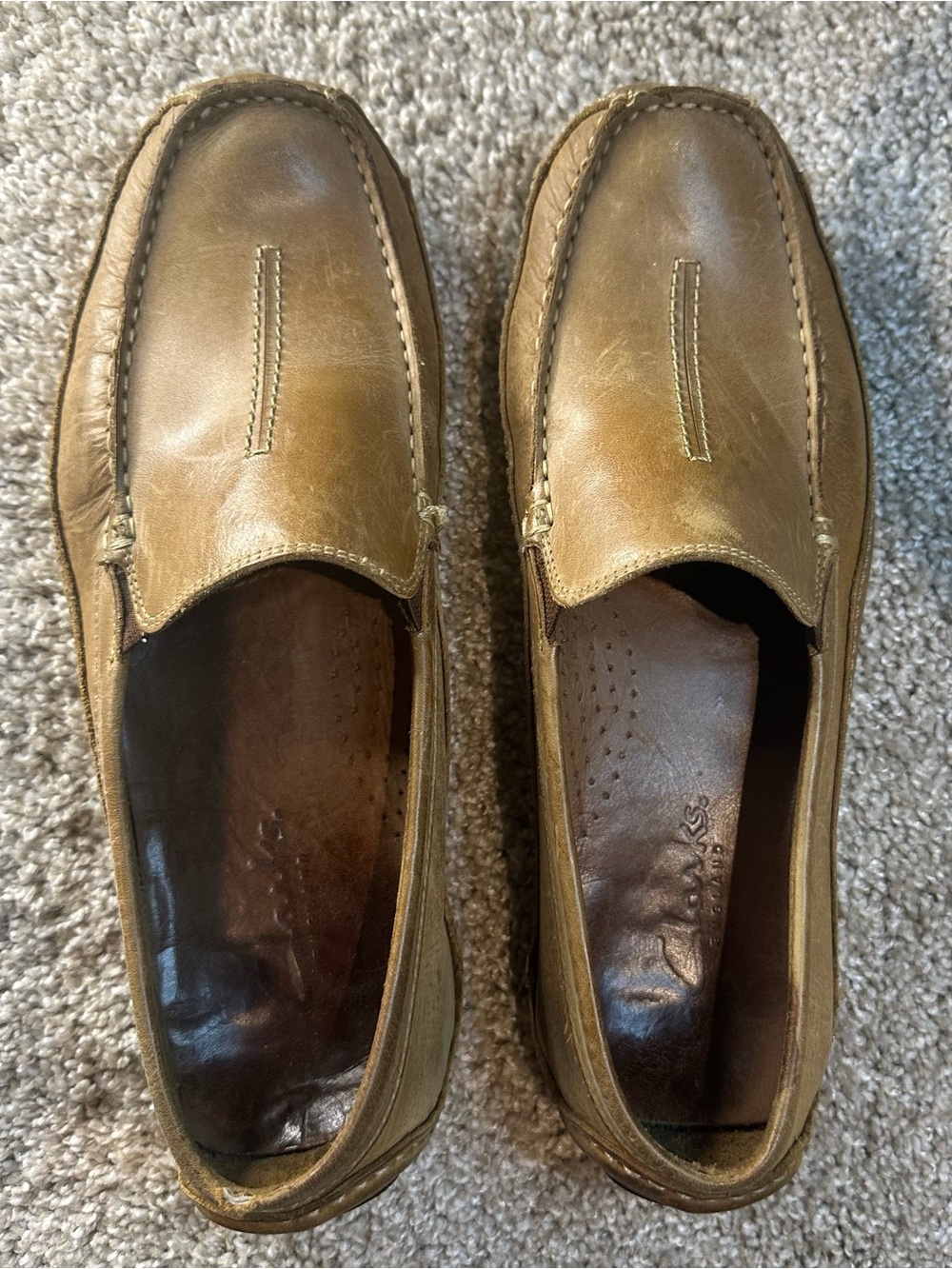 Clarks Men's Tan Leather Slip-On Loafers
